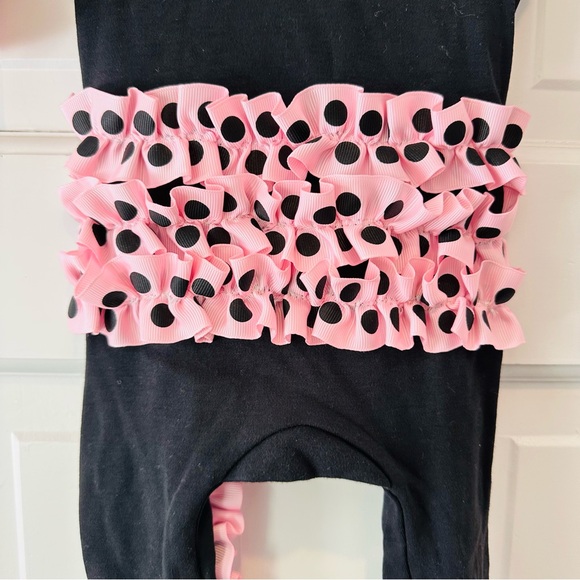 Mud Pie Black and Pink Polka Dot Infant Footie - Picture 8 of 9